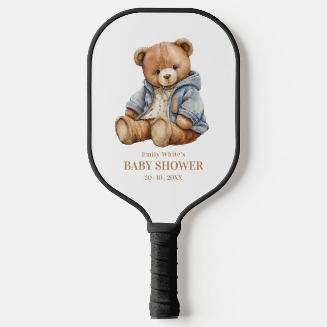 Teddy Bear Baby Shower Invitation Can Bearly Wait  Pickleball Paddle (Front)