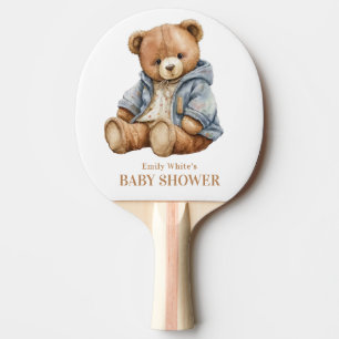 Teddy Bear Baby Shower Invitation Can Bearly Wait Ping Pong Paddle