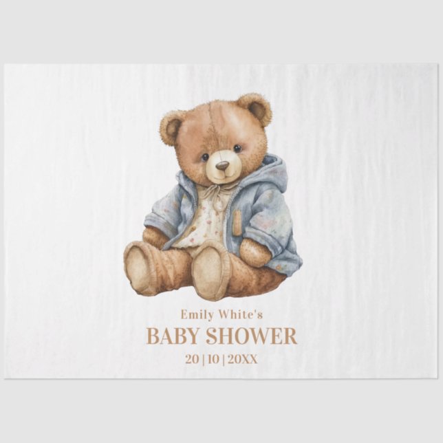 Teddy Bear Baby Shower Invitation Can Bearly Wait  Tissue Paper (Front)