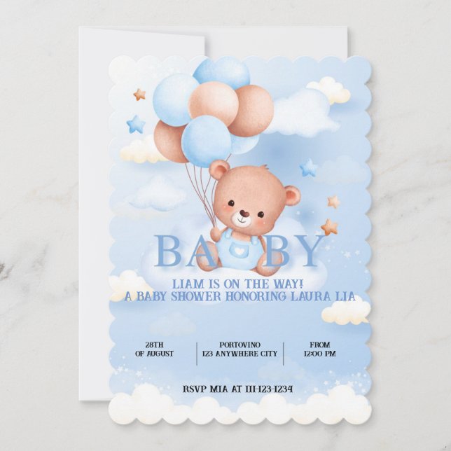 TEDDY BEAR BABY SHOWER INVITATION CARD (Front)