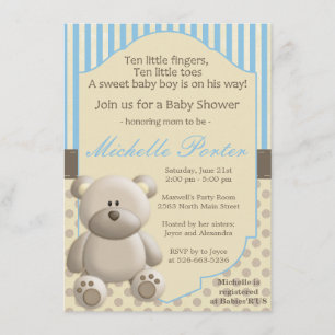 Teddy bear Baby Shower Invitation for a boy