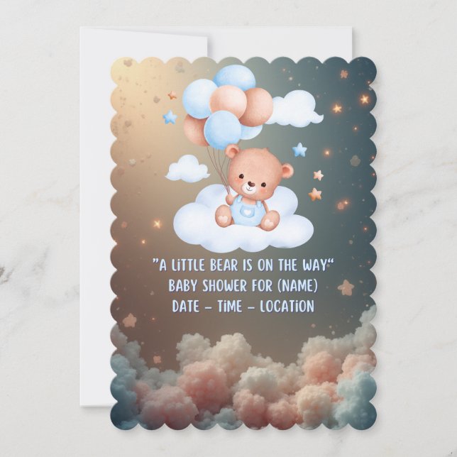 Teddy Bear Baby Shower Invitation – Neutral Boho (Front)