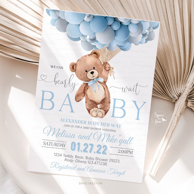 Teddy Bear Baby Shower Invitation We Can Bearly  (teddy bear baby shower, baby shower invite, teddy bear party, baby shower invitation, bear theme bab)