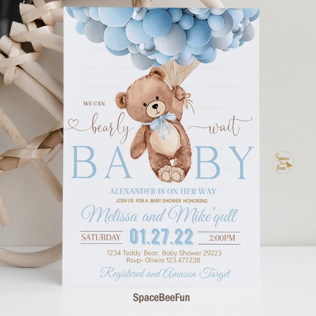 Teddy Bear Baby Shower Invitation We Can Bearly Wa (Teddy Bear invitation,Baby Shower invites,Invitations,Boy bear baby shower,Bear baby shower invites,)