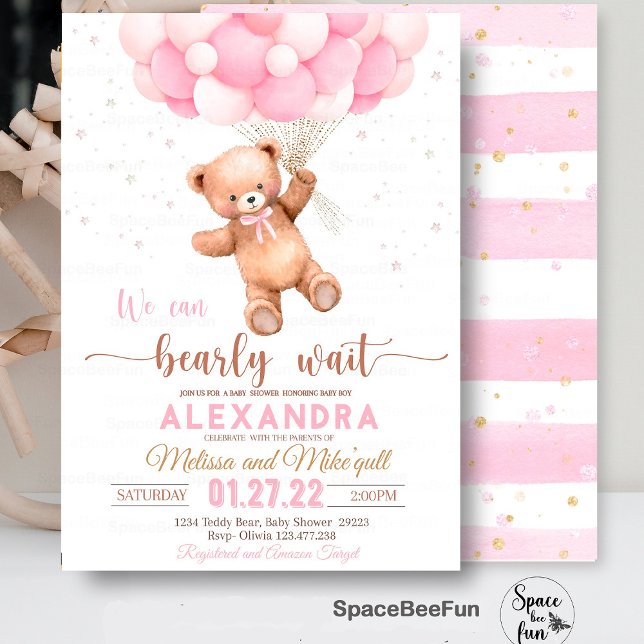 Teddy Bear Baby Shower Invitation We Can Bearly Wa (Teddy Bear baby shower girl,Baby Shower bear invitation,boho bohemian bear,We Can Bearly Wait invite)
