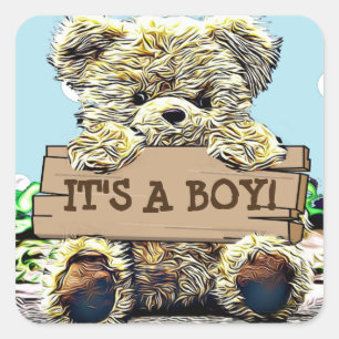 Teddy Bear Baby Shower Its a Boy Square Sticker