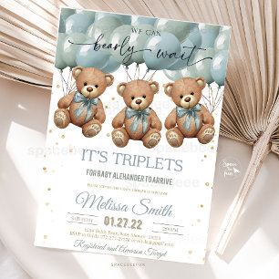 Teddy Bear Baby Shower it's TRIPLETS Invitation