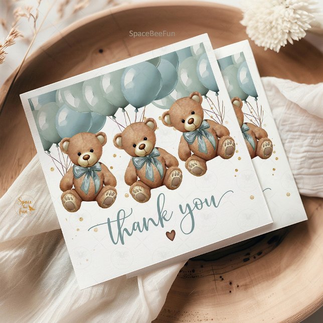 Teddy Bear Baby Shower it's TRIPLETS  Napkin (teddy bear baby shower napkins, triplets baby shower decor, it's triplets party napkins, cute bear b)