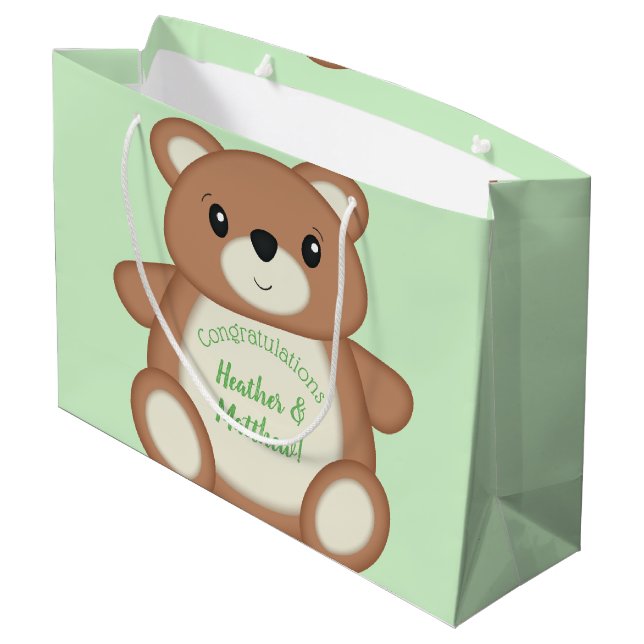Teddy Bear Baby Shower Large Gift Bag (Back Angled)