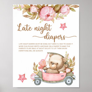 Teddy Bear Baby Shower Late Night Diapers Poster