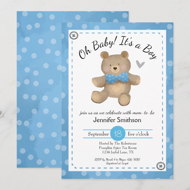 Teddy Bear Baby Shower Oh Baby Invitation (Front/Back)