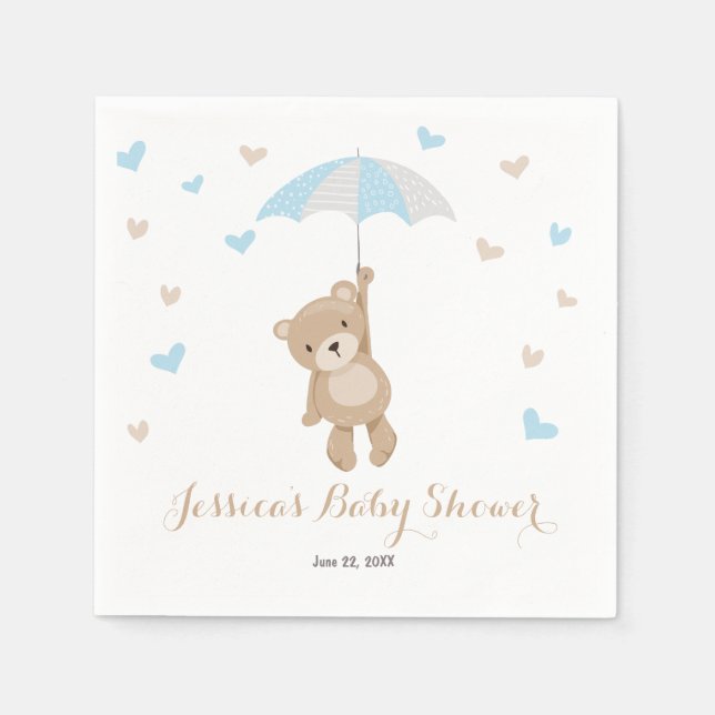 Teddy Bear Baby Shower Paper Napkin Boy Blue Cub (Front)