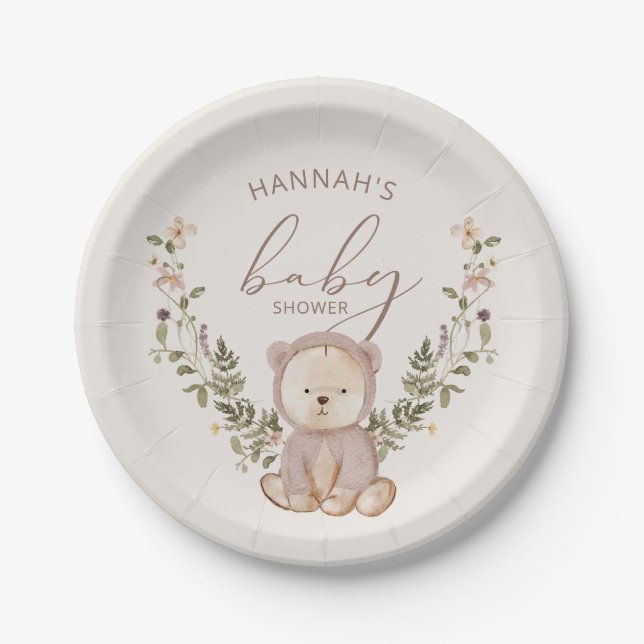 Teddy Bear Baby Shower Paper Plate (Front)
