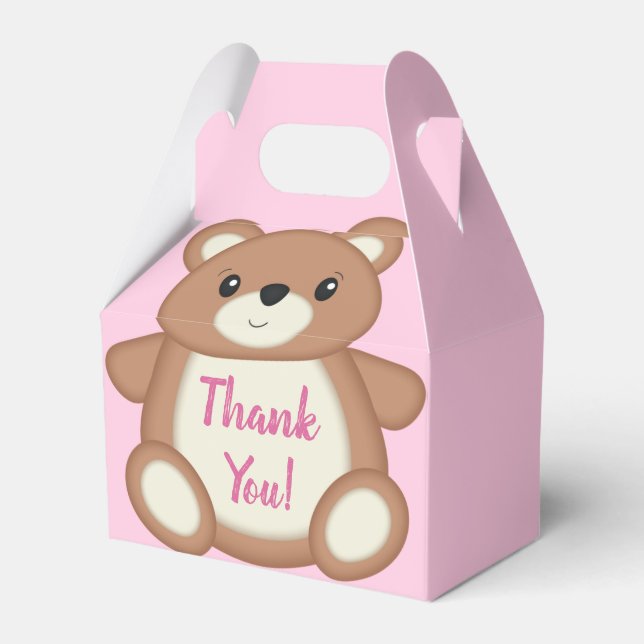 Teddy Bear Baby Shower Pink Girl Favour Box (Front Side)