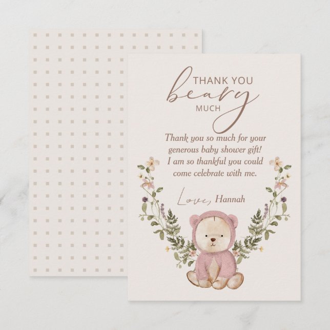 Teddy Bear Baby Shower Pink Girl’s Thank You Card (Front/Back)