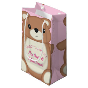 Teddy Bear Baby Shower Pink Girl Small Gift Bag