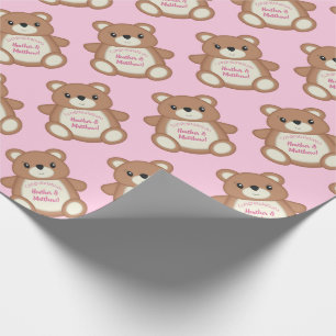 Teddy Bear Baby Shower Pink Girl Wrapping Paper