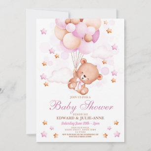 Teddy Bear Baby Shower Pink Girls Party Invitation