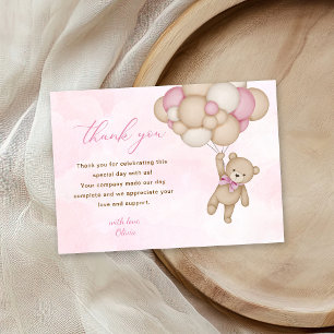 Teddy Bear Baby Shower Pink Thank You Card