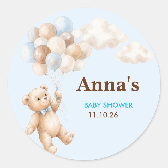 Teddy Bear Baby Shower Round Favour Sticker (Front)