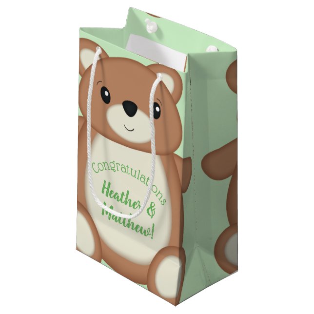 Teddy Bear Baby Shower Small Gift Bag (Front Angled)