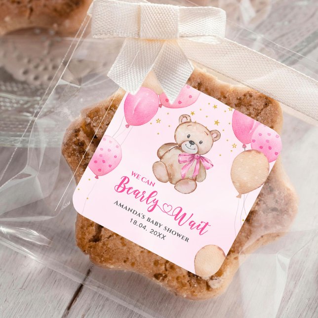 Teddy bear baby shower square sticker (Creator Uploaded)
