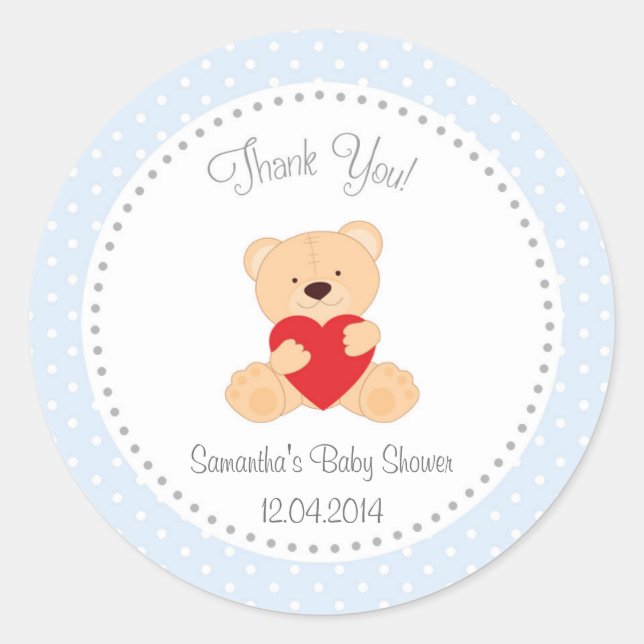 Teddy Bear Baby Shower Sticker Blue (Front)
