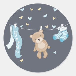 Teddy Bear Baby Shower Sticker Envelope Seal Boy