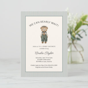 Teddy Bear Baby Shower Stripe Bearly Wait Boy Sage Invitation