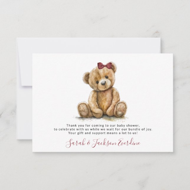 Teddy Bear Baby Shower Thank You  Card (Front)