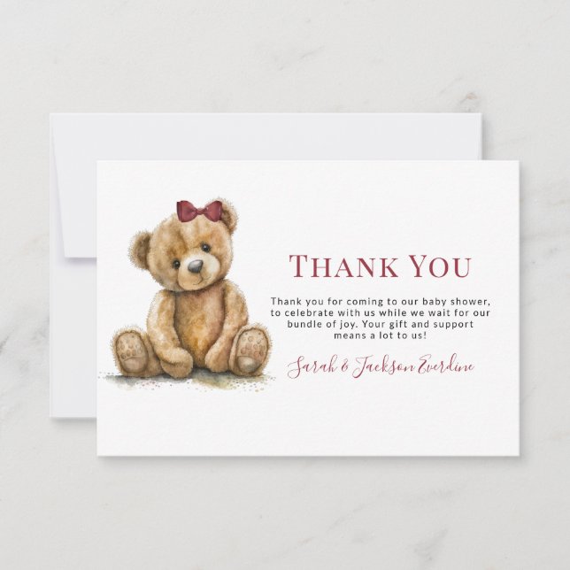 Teddy Bear Baby Shower Thank You  Card (Front)