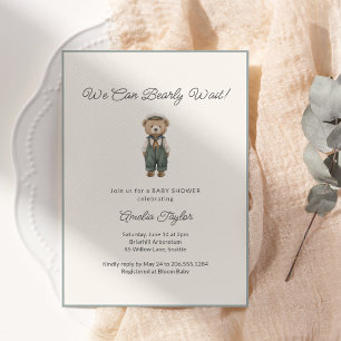 Teddy Bear Baby Shower Vintage Bearly Wait Boy Invitation