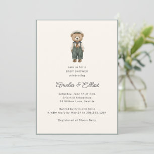 Teddy Bear Baby Shower Vintage Classic Blue Boy Invitation