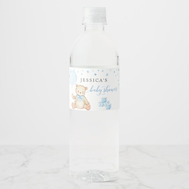 Teddy Bear Baby Shower Water Bottle Labels (Front)