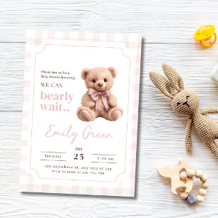 Teddy Bear Baby Shower We Can Bearly Wait Girl Invitation