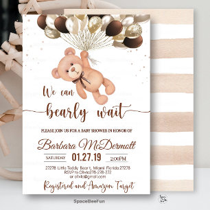 Teddy Bear Baby Shower We can bearly wait Invitation