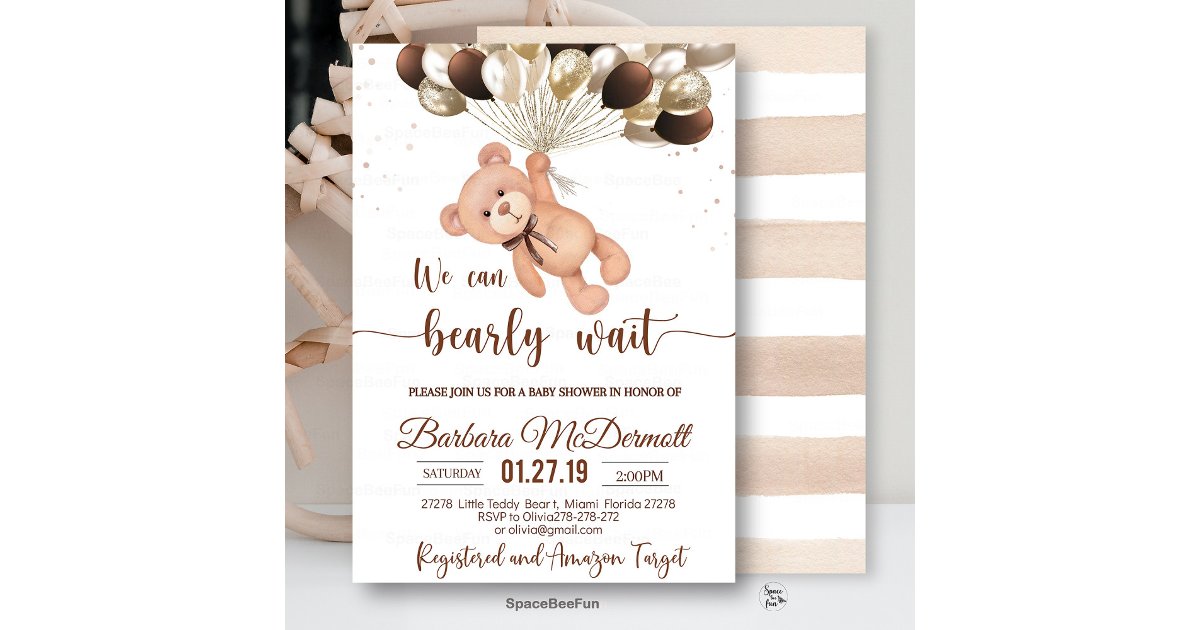 Teddy Bear Baby Shower We can bearly wait Invitation | Zazzle