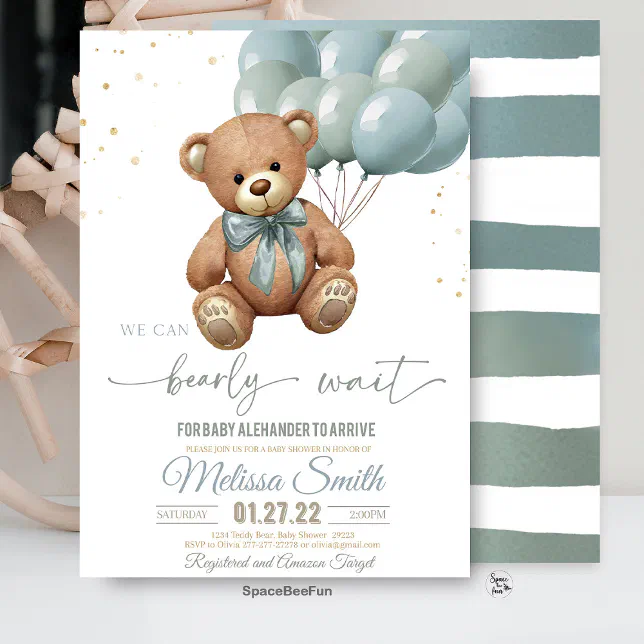Teddy Bear Baby Shower We can bearly wait Invitation | Zazzle