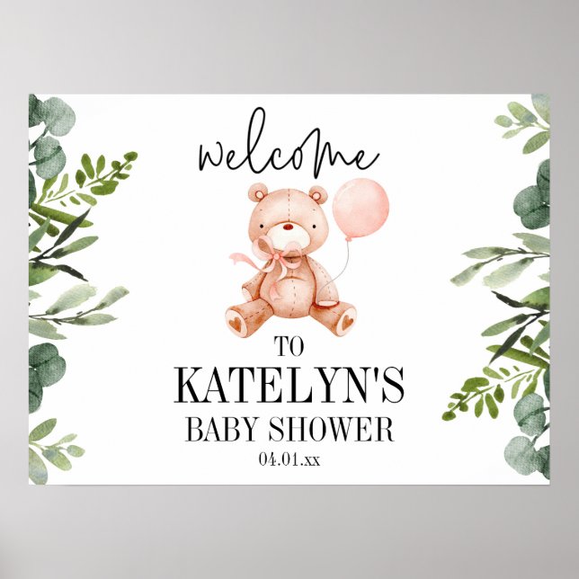 Teddy Bear Baby Shower Welcome Sign Poster (Front)