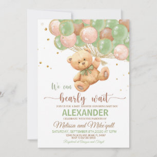 Teddy Bear Baby shower with Balloons Teddy Bear  Invitation