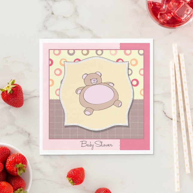 Teddy Bear Baby Shower with Retro Circles  Napkin (Creator Uploaded)
