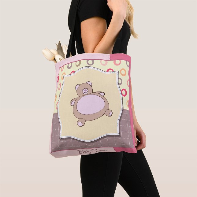 Teddy Bear Baby Shower with Retro Circles  Tote Bag (Creator Uploaded)