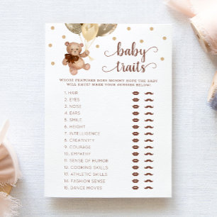 Teddy Bear Baby Traits Game Baby Shower Card