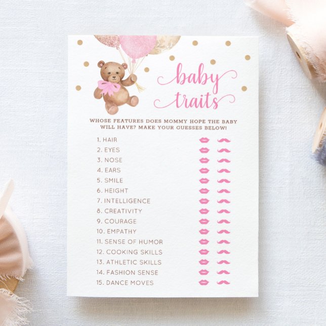 Teddy Bear Baby Traits Game Baby Shower Card (Creator Uploaded)