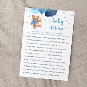 Teddy Bear Baby Trivia Baby Shower Game Card