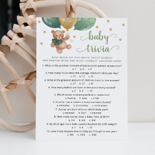 Teddy Bear Baby Trivia Baby Shower Game Card