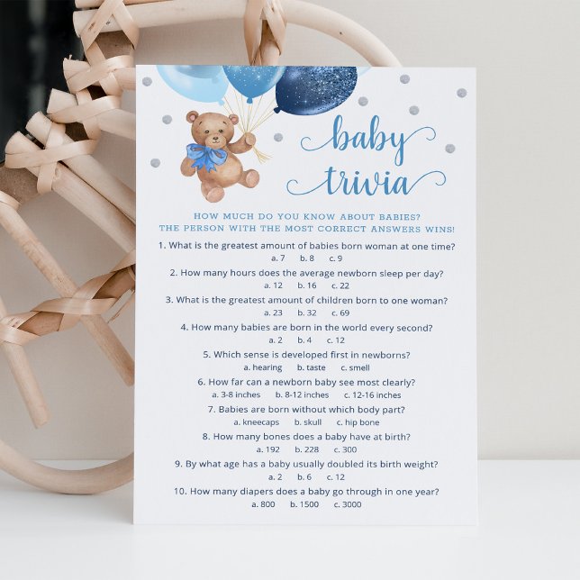 Teddy Bear Baby Trivia Baby Shower Game Card (Creator Uploaded)