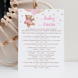 Teddy Bear Baby Trivia Baby Shower Game Card