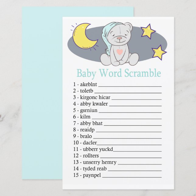 Teddy bear Baby word scramble game (Front/Back)