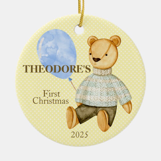 Teddy Bear Baby's First  Ceramic Tree Decoration (Front)